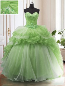 Admirable Organza Lace Up Sweet 16 Dress Sleeveless With Train Court Train Beading and Ruffled Layers