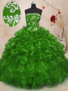Hot Selling Strapless Sleeveless Lace Up Sweet 16 Dresses Organza