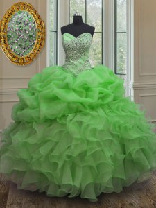 Sweetheart Sleeveless 15 Quinceanera Dress Floor Length Beading and Ruffles and Pick Ups Organza