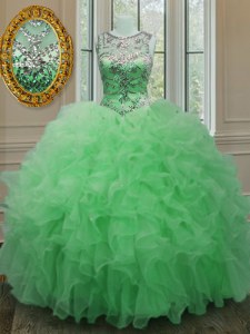 Designer Scoop Beading and Ruffles Quinceanera Gowns Green Lace Up Sleeveless Floor Length