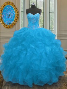 Romantic Organza Sleeveless 15th Birthday Dress and Beading and Ruffles