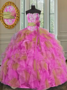 Multi-color Sweetheart Neckline Beading and Ruffles and Sashes ribbons 15 Quinceanera Dress Sleeveless Lace Up