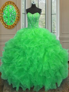 Graceful Green Sleeveless Organza Lace Up Sweet 16 Dresses for Military Ball and Sweet 16 and Quinceanera