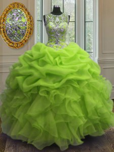 Edgy 15 Quinceanera Dress Military Ball and Sweet 16 and Quinceanera and For with Beading and Ruffles and Pick Ups Scoop Sleeveless Lace Up