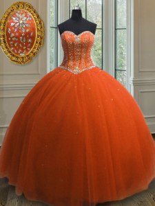 Great Orange Red Lace Up 15 Quinceanera Dress Beading and Sequins Sleeveless Floor Length