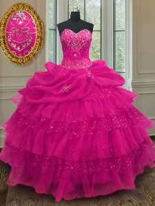 Sleeveless Lace Up Floor Length Beading and Ruffled Layers and Sequins and Pick Ups Sweet 16 Dresses