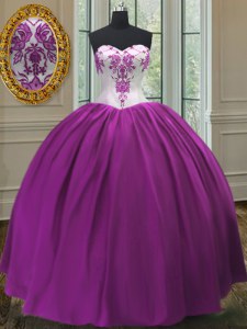 Sleeveless Taffeta Floor Length Lace Up Quinceanera Gowns in Purple with Beading