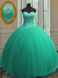 Turquoise Sweetheart Neckline Beading and Sequins Vestidos de Quinceanera Sleeveless Lace Up