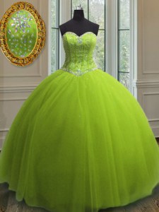 Shining Yellow Green Sleeveless Beading and Sequins Floor Length Sweet 16 Quinceanera Dress