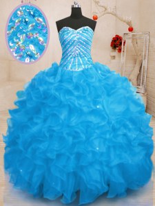 Sequins Sweetheart Sleeveless Lace Up Quinceanera Dress Baby Blue Organza