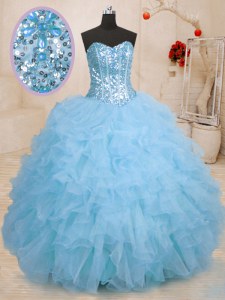 Chic Ball Gowns Sweet 16 Dress Baby Blue Sweetheart Organza Sleeveless Floor Length Lace Up