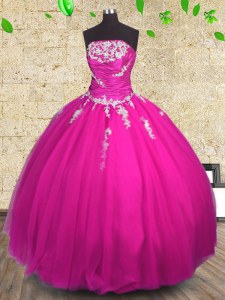 Floor Length Ball Gowns Sleeveless Fuchsia Quinceanera Dresses Lace Up