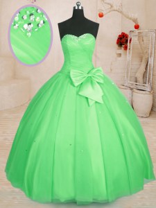 Lace Up Sweetheart Beading and Bowknot Sweet 16 Dresses Tulle Sleeveless