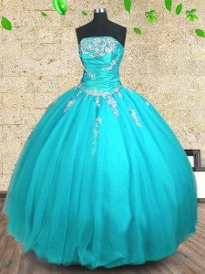 Floor Length Ball Gowns Sleeveless Aqua Blue Sweet 16 Dresses Lace Up