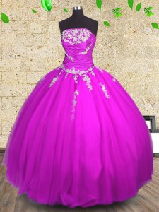 Lovely Floor Length Ball Gowns Sleeveless Fuchsia Quince Ball Gowns Lace Up