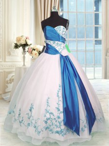 Sexy Blue And White Sweet 16 Dresses Military Ball and Sweet 16 and Quinceanera and For with Embroidery and Sashes ribbons Sweetheart Sleeveless Lace Up