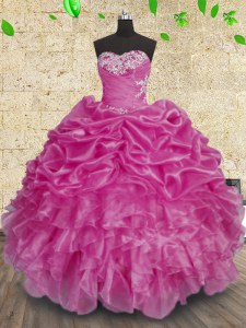Simple Fuchsia Sweetheart Lace Up Beading and Appliques and Ruffles and Ruching Quinceanera Dresses Sleeveless