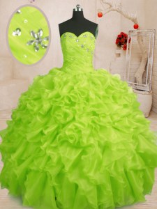 Custom Made Floor Length Yellow Green Sweet 16 Dress Sweetheart Sleeveless Lace Up