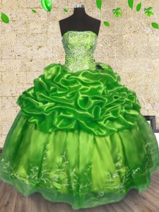 Unique Ball Gowns 15th Birthday Dress Strapless Organza Sleeveless Floor Length Lace Up