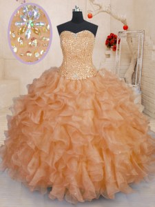 Fashion Sleeveless Lace Up Floor Length Beading and Ruffles Sweet 16 Dress