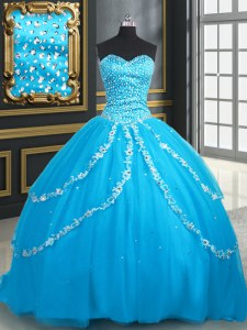 Baby Blue Sweetheart Neckline Beading and Appliques Sweet 16 Dresses Sleeveless Lace Up
