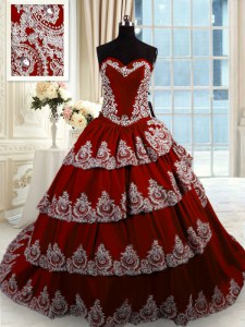 Taffeta Sleeveless With Train Quinceanera Dress Court Train and Beading and Appliques and Ruffled Layers