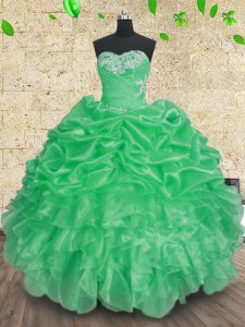 Customized Organza Sleeveless Floor Length Sweet 16 Dresses and Beading and Appliques and Ruffles and Ruching
