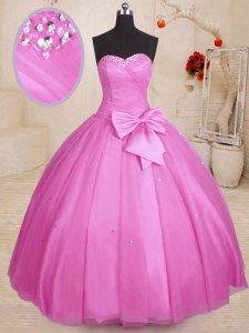 Lilac Quinceanera Gown Military Ball and Sweet 16 and Quinceanera and For with Beading and Bowknot Sweetheart Sleeveless Lace Up