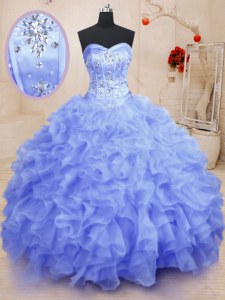 Latest Light Blue Sweetheart Lace Up Beading and Ruffles Quinceanera Dress Sleeveless