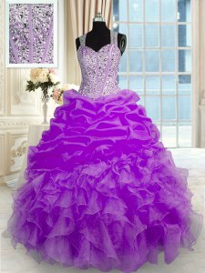 Ball Gowns Ball Gown Prom Dress Lilac Straps Organza Sleeveless Floor Length Zipper