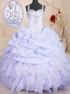 Sleeveless Beading and Ruffles and Pick Ups Zipper Quinceanera Gowns