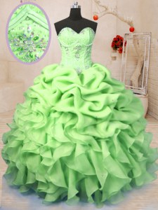 Yellow Green Sweetheart Neckline Beading and Ruffles and Pick Ups Sweet 16 Dresses Sleeveless Lace Up