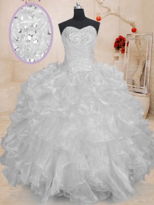 White Sleeveless Beading and Ruffles Floor Length Sweet 16 Quinceanera Dress