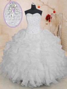 Amazing White Quince Ball Gowns Military Ball and Sweet 16 and Quinceanera and For with Beading and Ruffles Sweetheart Sleeveless Lace Up