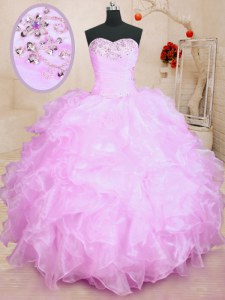 Lilac 15th Birthday Dress Military Ball and Sweet 16 and Quinceanera and For with Beading and Ruffles Sweetheart Sleeveless Lace Up