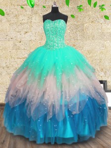 Tulle Sleeveless Floor Length 15 Quinceanera Dress and Beading and Sequins