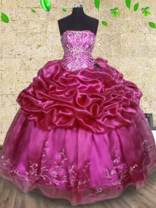 Fuchsia Sleeveless Beading and Embroidery and Pick Ups Floor Length Vestidos de Quinceanera