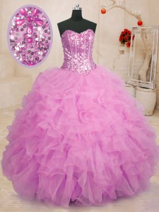High Quality Lilac Lace Up Sweetheart Beading and Ruffles Quinceanera Dresses Organza Sleeveless
