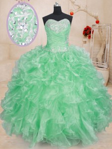 Fantastic Apple Green Sleeveless Beading and Ruffles and Pick Ups Floor Length Sweet 16 Dresses