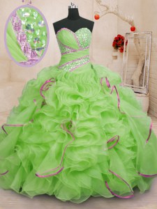 Beautiful Organza Lace Up Quinceanera Dresses Sleeveless With Brush Train Beading and Ruffles