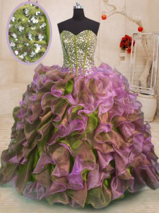 Best Ball Gowns 15th Birthday Dress Multi-color Sweetheart Organza Sleeveless Floor Length Side Zipper