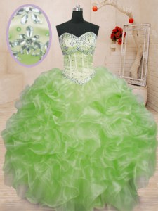 High Quality Sleeveless Beading and Ruffles Lace Up 15 Quinceanera Dress