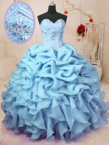 Baby Blue Lace Up Sweet 16 Dresses Beading and Ruffles and Pick Ups Sleeveless Floor Length
