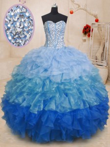 Beauteous Organza Sweetheart Sleeveless Lace Up Beading and Ruffles Sweet 16 Dresses in Multi-color