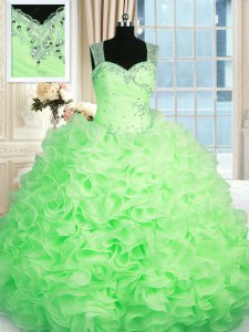 Inexpensive Zipper Straps Beading and Ruffles Quinceanera Gown Organza Sleeveless