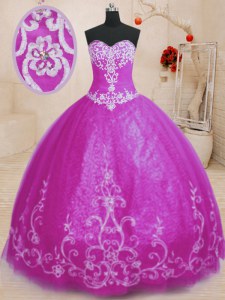 Elegant Sweetheart Sleeveless Tulle Quinceanera Dress Beading and Embroidery Lace Up