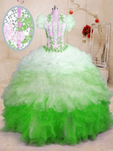 Multi-color Sleeveless Organza Brush Train Lace Up Quinceanera Dress for Military Ball and Sweet 16 and Quinceanera