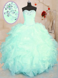 Floor Length Ball Gowns Sleeveless Turquoise and Apple Green Quinceanera Dress Lace Up
