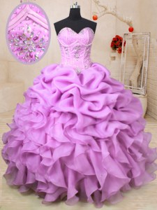 Fancy Organza Sleeveless Floor Length Quinceanera Dresses and Beading and Ruffles and Pick Ups