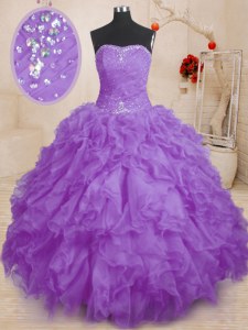 Custom Designed Sleeveless Lace Up Floor Length Beading and Ruffles and Ruching Sweet 16 Dress